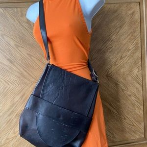 Vintage Brown Leather Flap Over Tuck Crossbody Bag